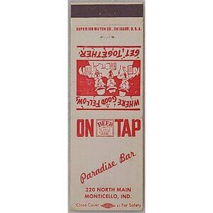 Vintage Matchbook Cover Paradise Bar Monticello IN Indiana